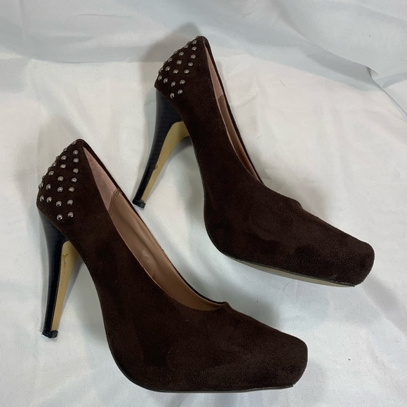 Novela Chocolate Brown Suede Stiletto Heels - Picture 3 of 13